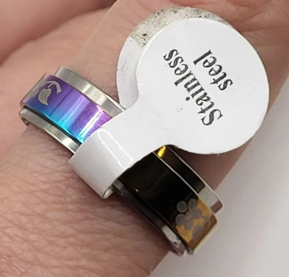Stainless Steel Size 21 Spinner Ring Rainbow Floral